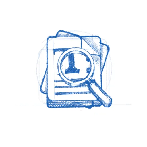 Papers concept sketch with magnifying glass