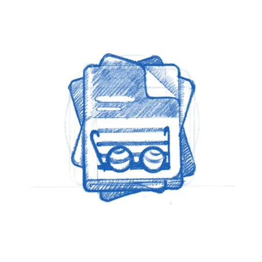 Papers concept sketch with reading glasses