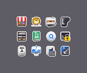 Pixel art GNOME app icons, batch 1