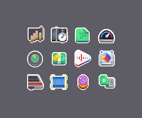 Pixel art GNOME app icons, batch 3