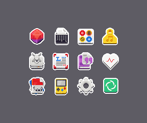 Pixel art GNOME app icons, batch 4