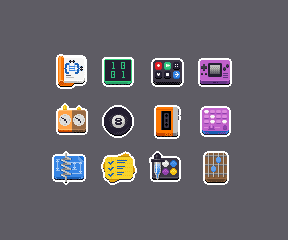 Pixel art GNOME app icons, batch 7