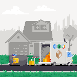 Flatpak Pixel art - a package delivery guy carrying a box with an open truck with warning lights